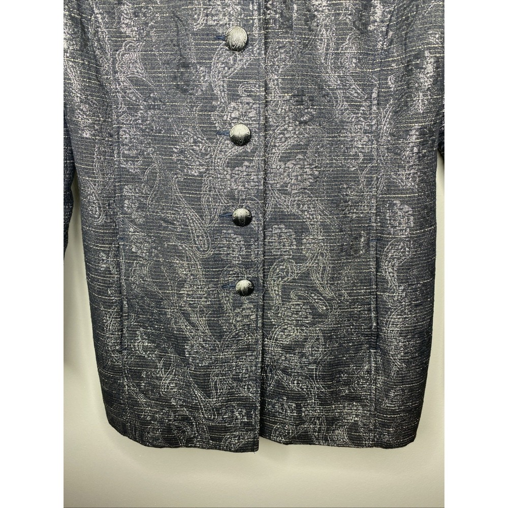 Additions by Chico's Jacket Gray Silver Metallic Floral Blazer Long Size 0 XS - Picture 3 of 10